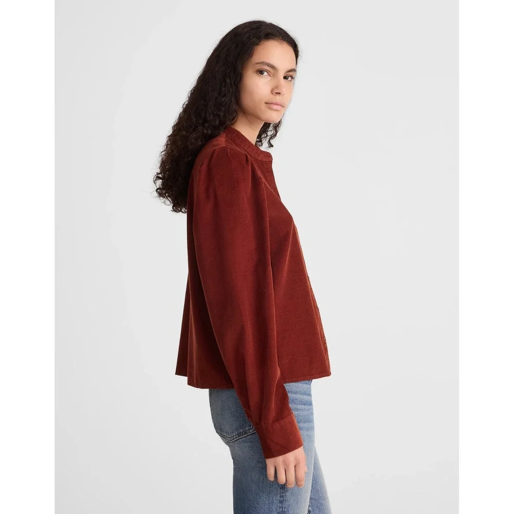Madewell Puff Sleeve Button Up Shirt Womens Medium Corduroy Redwood‎ Burgundy